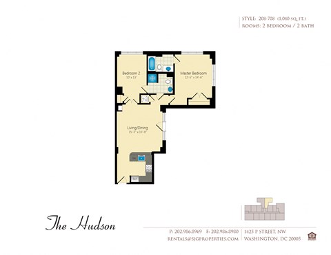 The Hudson 08 Floor Plan at The Hudson Apartments, Washington, DC, 20005